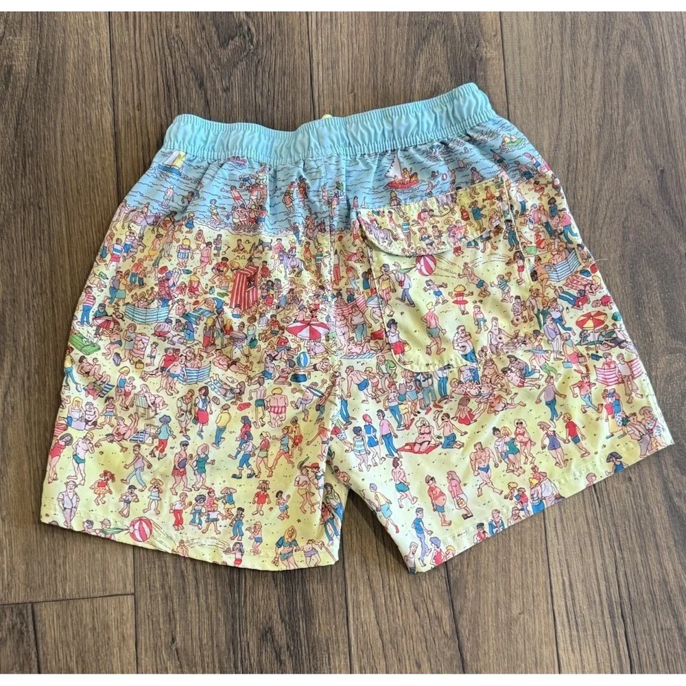 Where's Waldo Men's Medium Swim Trunks Beach All Over Print Board Shorts